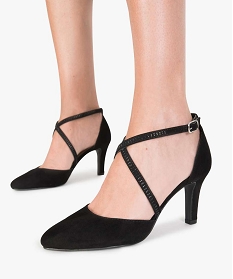 GEMO Escarpins femme à brides croisées et bout pointu à motif python ton sur ton 2624