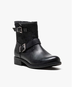 boots bi-matieres avec brides et boucles metalliques noir bottines et boots2652701_2