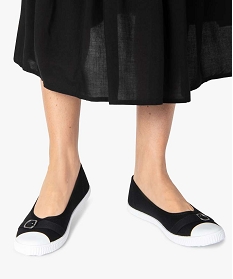GEMO Ballerines femme en toile avec bout renforcé noir standard