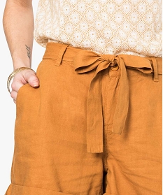 short large en lin avec ceinture a nouer jaune shorts2702301_2