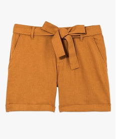 short large en lin avec ceinture a nouer jaune shorts2702301_4