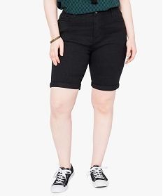 bermuda femme grande taille en coton stretch coupe ajustee noir pantacourts et shorts2711001_1