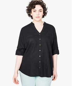 chemise unie en lin a poches plaquees noir chemisiers et blouses2726001_1