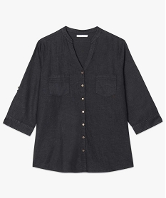 chemise unie en lin a poches plaquees noir chemisiers et blouses2726001_4