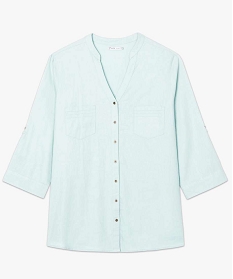 chemise unie en lin a poches plaquees vert chemisiers et blouses2726101_4