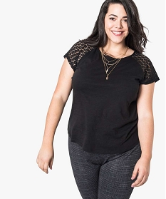 tee-shirt femme a manches courtes avec epaules en dentelle noir tee shirts tops et debardeurs2749401_1
