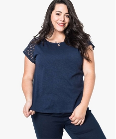 tee-shirt femme a manches courtes avec epaules en dentelle bleu2749501_1