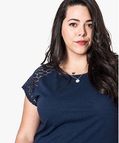 tee-shirt femme a manches courtes avec epaules en dentelle bleu2749501_2