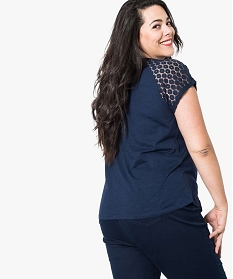 tee-shirt femme a manches courtes avec epaules en dentelle bleu2749501_3