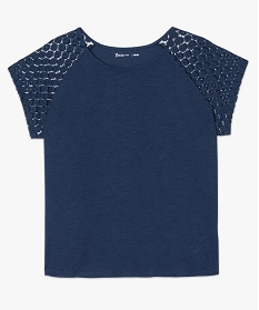 tee-shirt femme a manches courtes avec epaules en dentelle bleu2749501_4