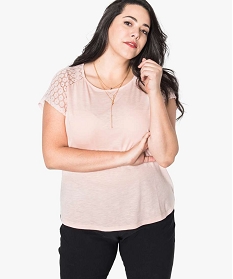 tee-shirt femme a manches courtes avec epaules en dentelle rose2750201_1