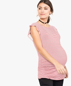 tee-shirt de grossesse raye avec manches volantees rouge2751701_1
