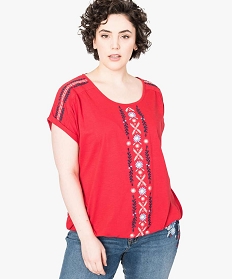 tee-shirt coupe carre a broderies folk rouge2752901_1