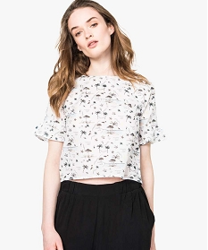 GEMO Crop top à manches volantées Rose