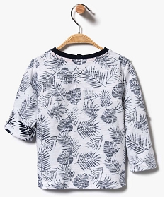tee-shirt manches longues retroussables motif palmes blanc2784701_2