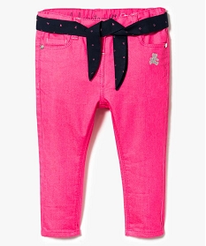 jean slim uni avec ceinture foulard - lulu castagnette rose pantalons2790201_1