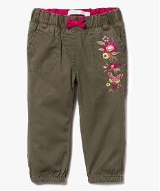 pantalon avec broderies fleuries et bas elastique vert pantalons2790801_1