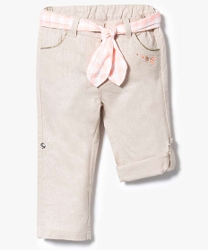 pantalon retroussable a ceinture contrastante beige pantalons2791001_1