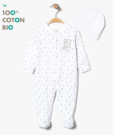ensemble pyjama et bonnet avec motifs etoiles en coton bio blanc2805301_1