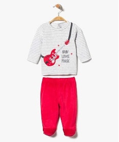 pyjama 2 pieces en velours avec motif guitare electrique avec ou sans pieds selon la taille rouge2809701_1