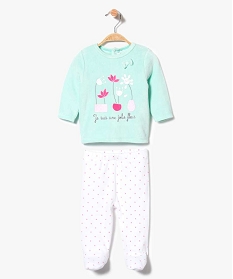 pyjama en velours 2 pieces avec motifs fleurs avec ou sans pieds selon la taille vert pyjamas velours2809901_1