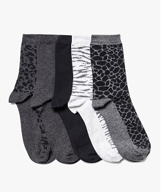chaussettes femme tige haute motif animalier gris chaussettes2820001_2