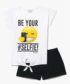 pyjama tee-shirt et short avec noeud sur le ventre - emoji blanc2862901_1