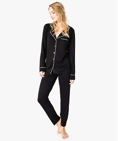 GEMO Pyjama deux pièces femme : chemise et pantalon noir vif