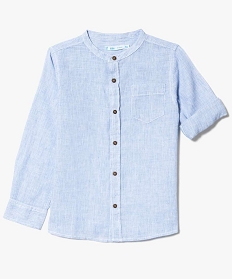chemise garcon a col mao en coton et lin bleu2922501_1