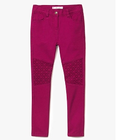 pantalon fille slim avec empiecements en broderie anglaise rose pantalons2959801_1