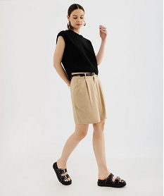 bermuda ample et chic en viscose-lin avec ceinture femme beige shorts3619001_4