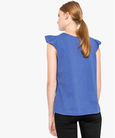 tee-shirt a manches volantees et bande brodee sur lavant bleu t-shirts manches courtes3978001_3