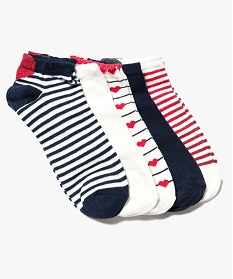 lot de 5 paires de chaussettes tricolores ultra courtes imprime chaussettes3982201_1