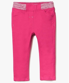pantalon en toile avec taille elastiquee pailletee rose pantalons3996001_1