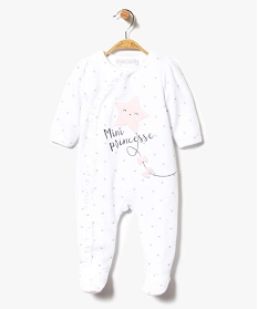 GEMO Pyjama bébé en velours avec ouverture avant et motifs étoiles Blanc