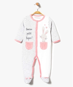 pyjama dors-bien en velours avec motif lapin et fermeture sur lavant blanc3996301_1