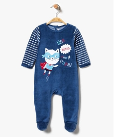 pyjama dors-bien en velours avec motif chat bleu pyjamas velours3997201_1
