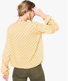 blouse imprimee forme cache-coeur a manches longues jaune4001301_3