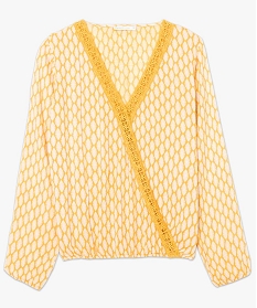 blouse imprimee forme cache-coeur a manches longues jaune4001301_4