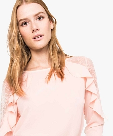 blouse en voile avec dos ouvert et dentelle rose blouses4002001_2