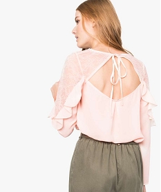 blouse en voile avec dos ouvert et dentelle rose blouses4002001_3