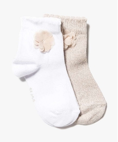 chaussettes bebe fille en coton bio fleurs en organza (lot de 2) blanc chaussettes4018601_1