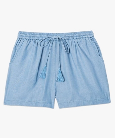 short en lyocell avec cordon pompons bleu shorts4022101_4