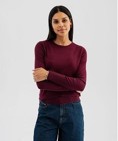 GEMO Pull col rond en maille viscose fine et souple femme Violet