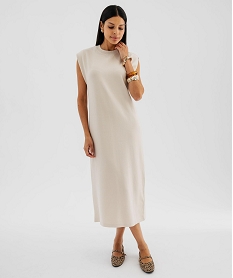 GEMO Robe sweat longue sans manches femme Beige