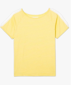tee-shirt raye a manches courtes avec dentelle jaune6875001_4