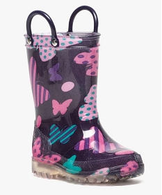 bottes de pluie a motif papillon avec anses et semelle lumineuse violet bottes de pluies6880501_2