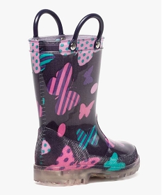 bottes de pluie a motif papillon avec anses et semelle lumineuse