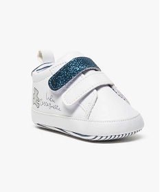 chaussures de naissance forme baskets avec paillettes - lulu castagnette blanc chaussures de naissance6920001_2