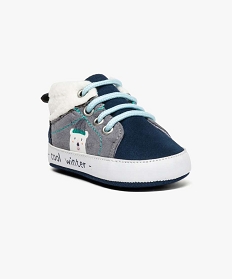 chaussures de naissance avec fausse fourrure et motif ourson bleu6921101_2